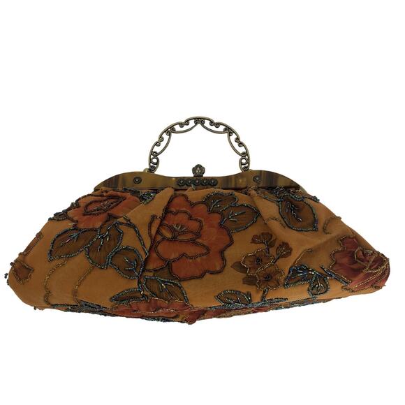 Victorian Beaded evening bag, floral bag Metal Strap Acetate, Seed Beads, Lucite - Picture 2 of 12